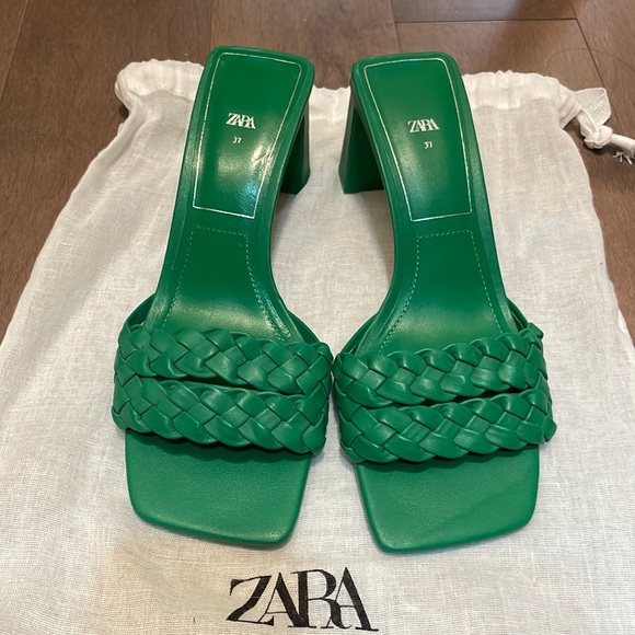 Zara Shoes - Zara Green Heeled Sandals - Size 6.5 US (37 EU) - Heel height 3.1 inches (8 cm)